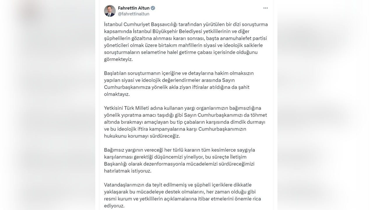 Fahrettin Altun'dan Yargı Vurgusu