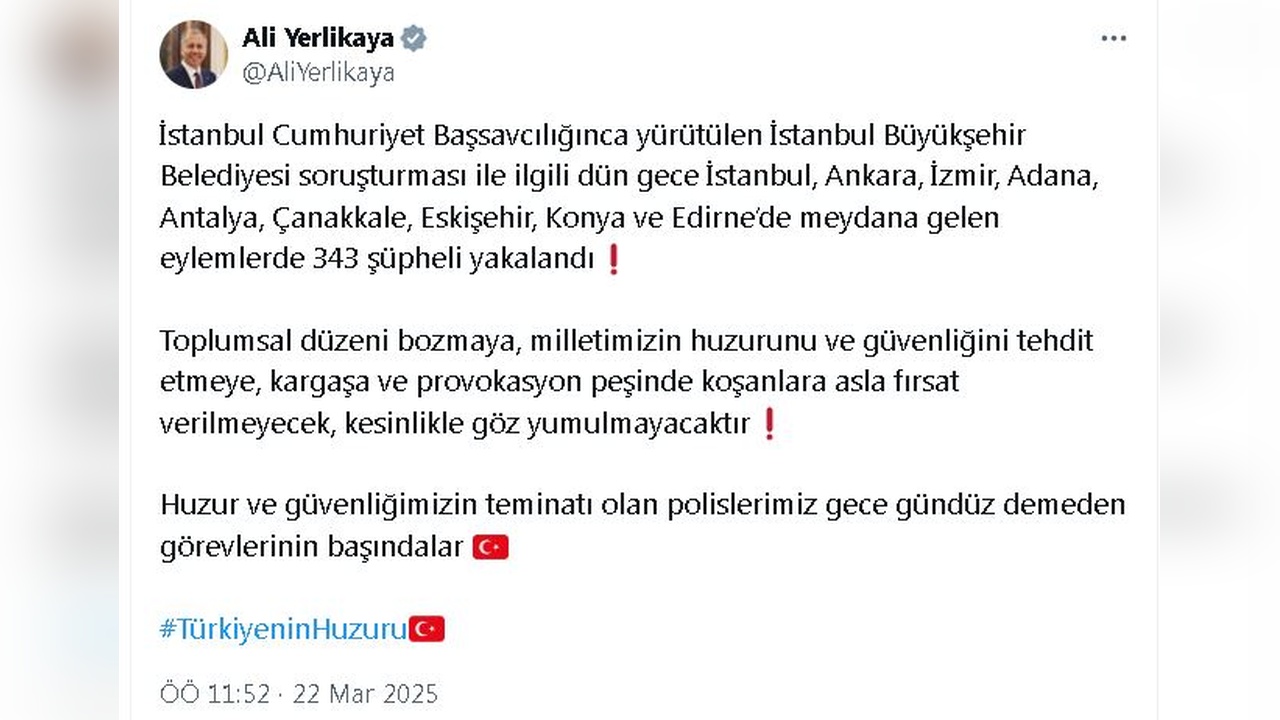 9 İlde Eylem Gerçekleştirildi, 343 Şüpheli Yakalandı