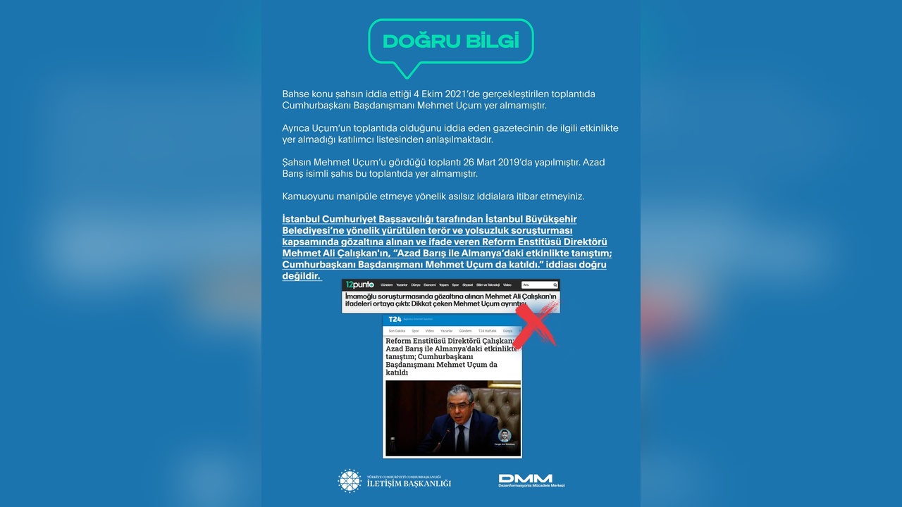 İletişim Başkanlığı'ndan Çalışkan'a Yalanlama