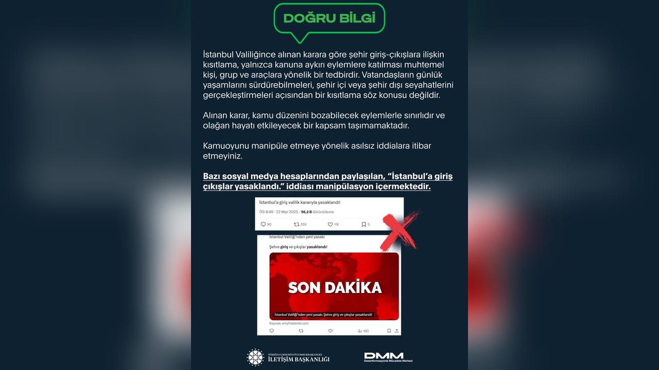 İletişim Başkanlığı, İstanbul'a Giriş Çıkış Yasağı İddialarını Yalanladı
