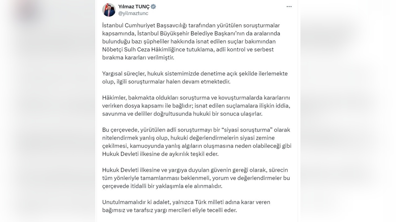Bakan Tunç'tan Soruşturma Açıklaması