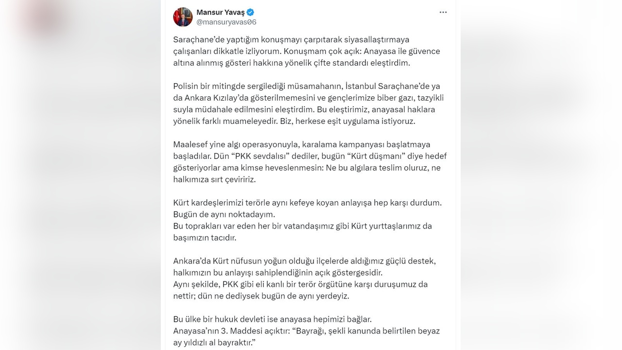 Mansur Yavaş'tan Eşit Uygulama Vurgusu