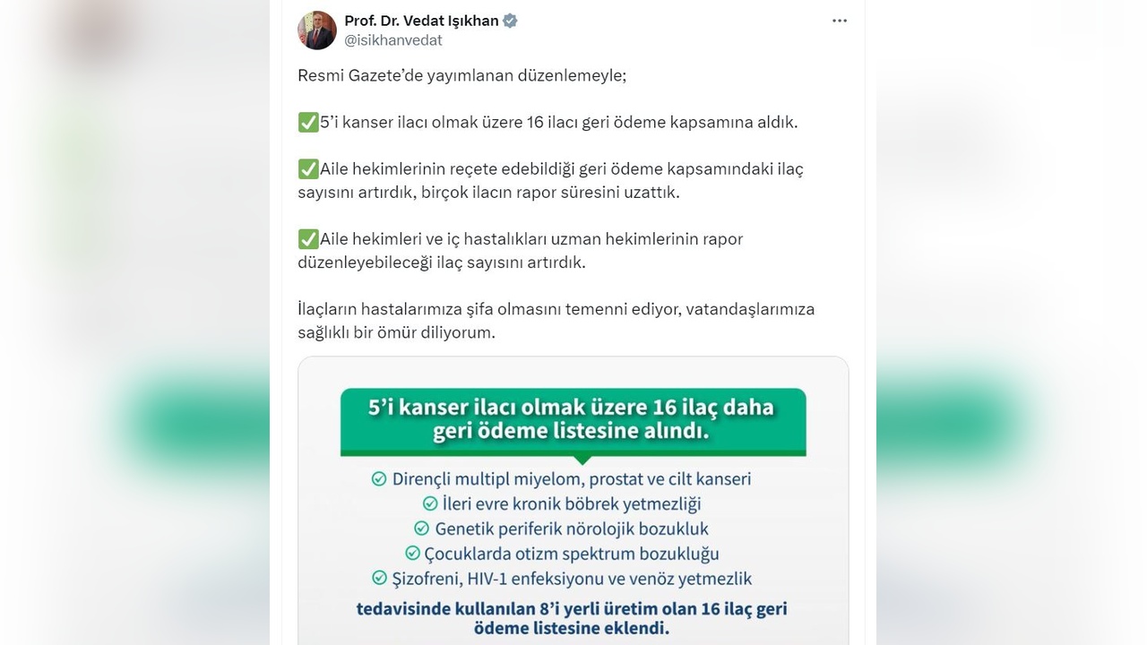 16 Yeni İlaç Geri Ödeme Kapsamına Alındı