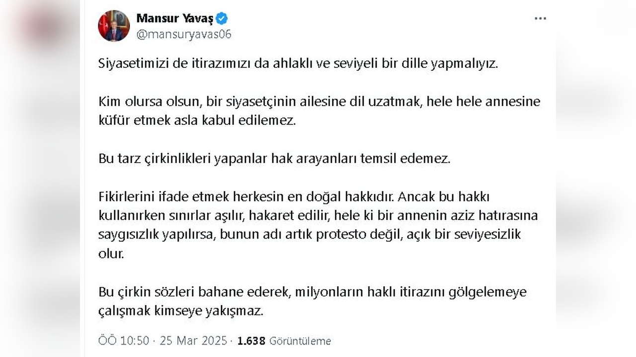 Mansur Yavaş'tan Ailelere Saygı Vurgusu
