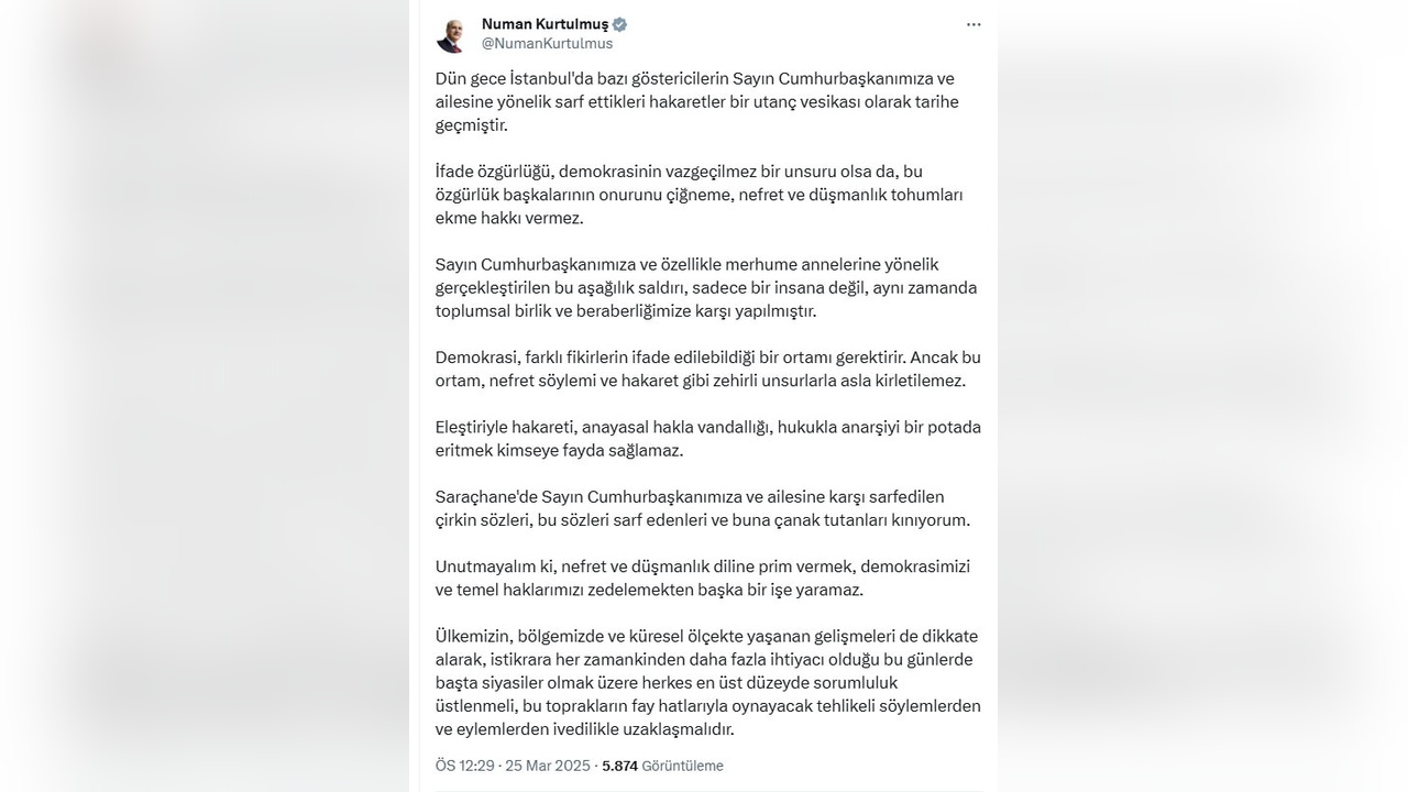 Kurtulmuş'tan Cumhurbaşkanı'na Yönelik Sözlere Tepki