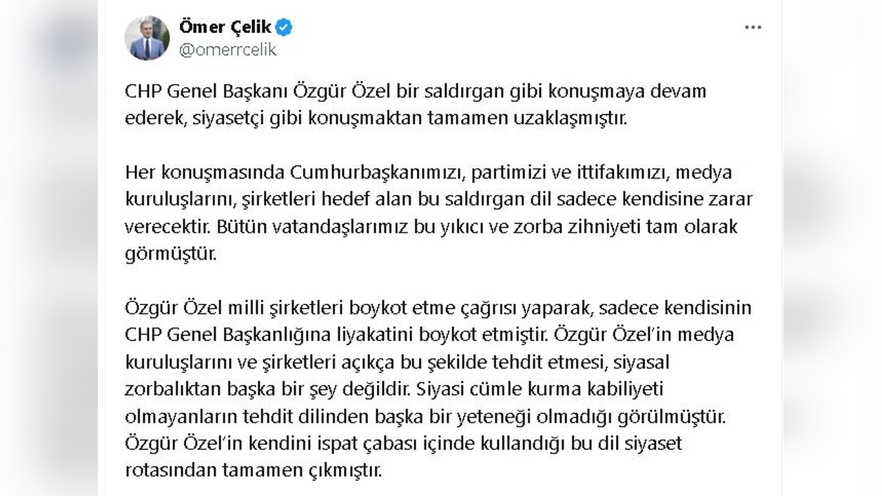 Çelik'ten Özgür Özel'e Boykot Tepkisi