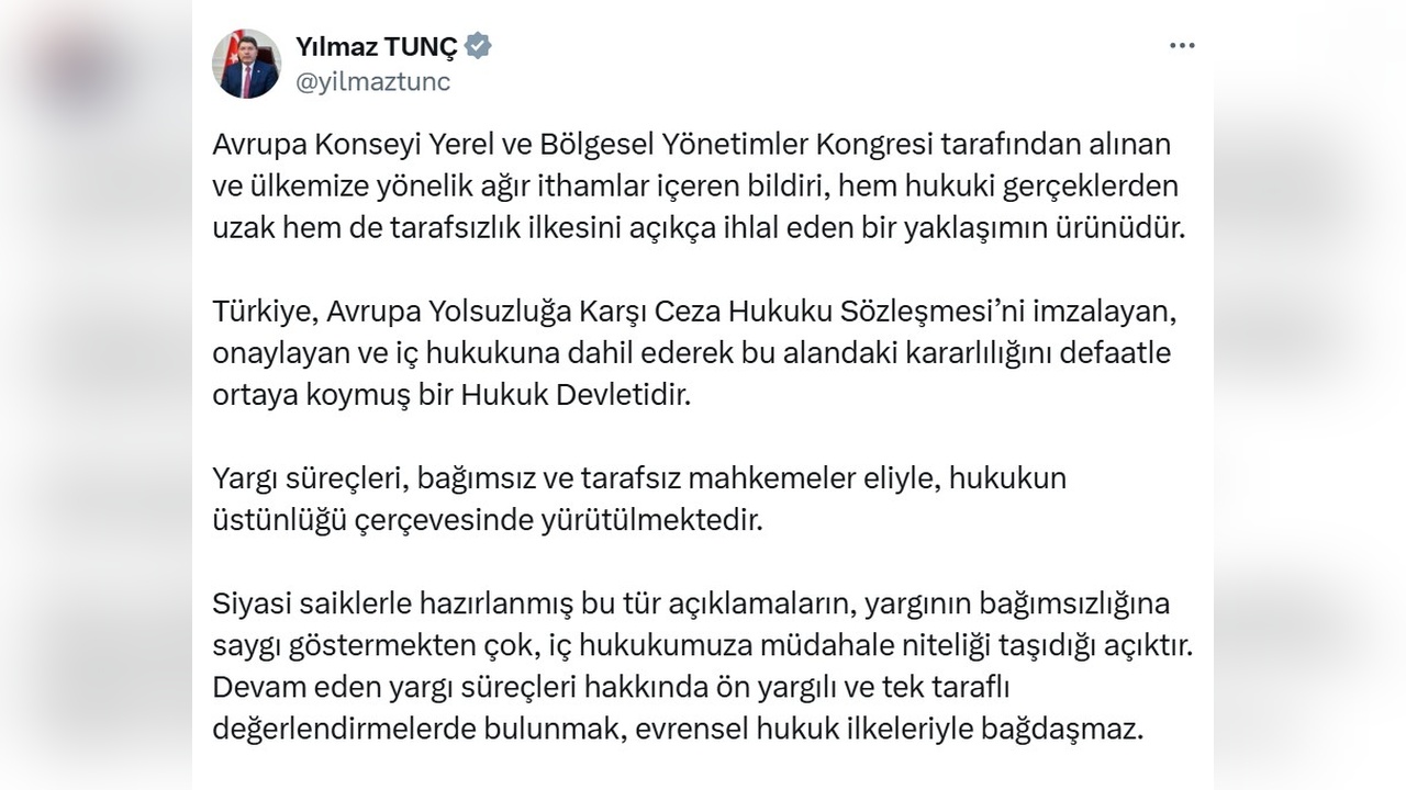 Bakan Tunç, Avrupa Konseyi'nin Bildirisine Sert Tepki Gösterdi