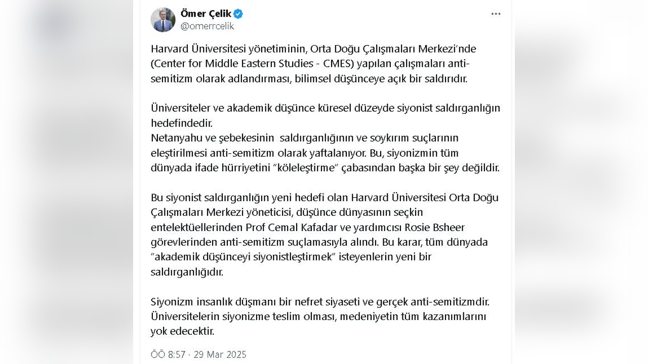 Çelik: Üniversiteler Siyonist Saldırganlığın Hedefinde