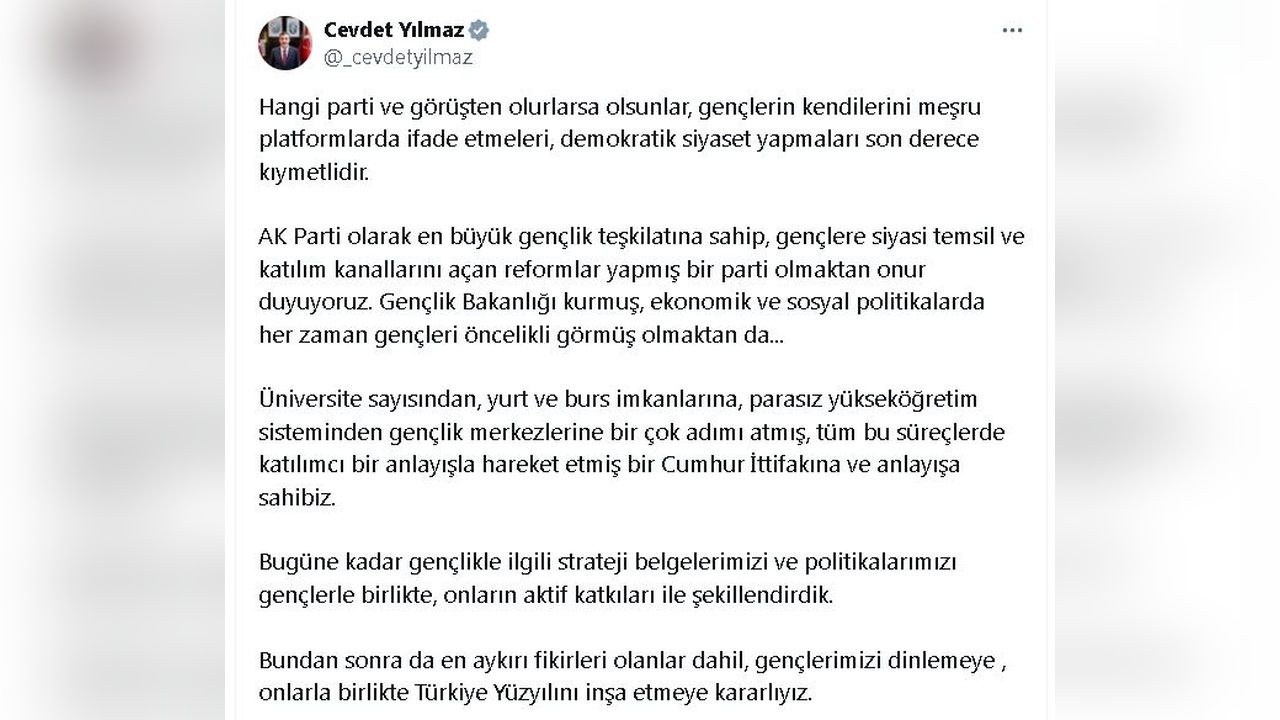 Cevdet Yılmaz'dan gençlere yönelik önemli açıklama
