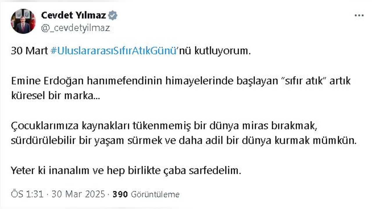 Cevdet Yılmaz, Uluslararası Sıfır Atık Günü'nü Kutladı