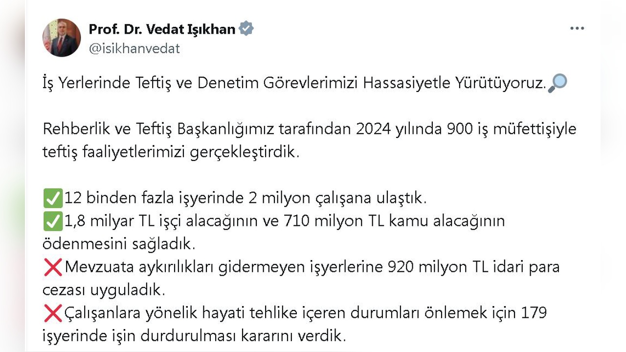 Bakan Işıkhan, İşçi Alacaklarının Ödenmesi İçin 1,8 Milyar Lira Kaynak Ayırdıklarını Açıkladı