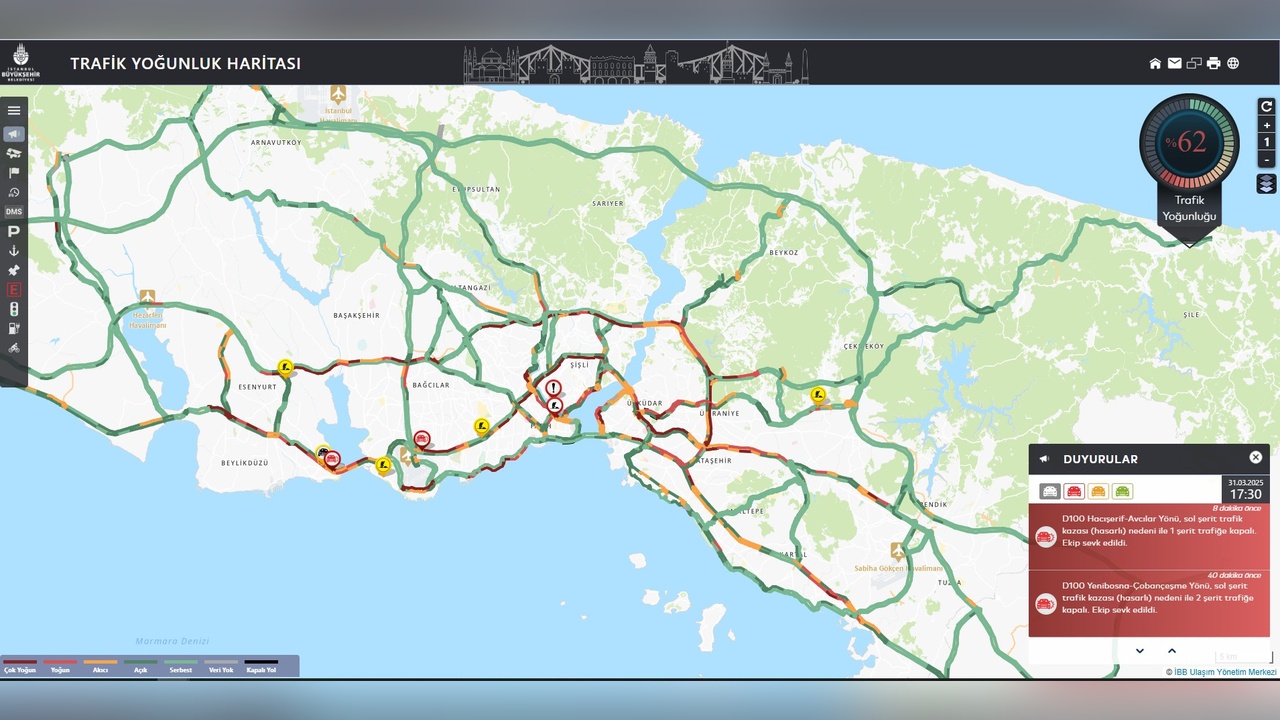 İstanbul Trafiğinde Yoğunluk Yüzde 62'ye Ulaştı