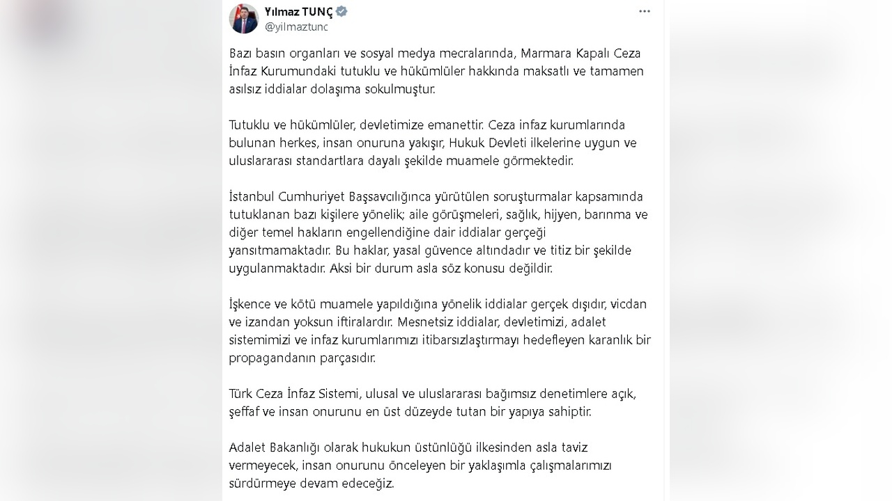 Bakan Tunç, İşkence İddialarını Reddetti