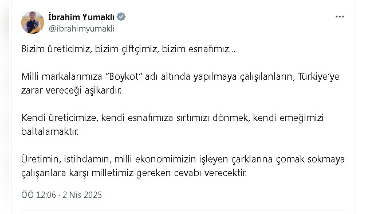 Bakan Yumaklı'dan Boykot Uyarısı