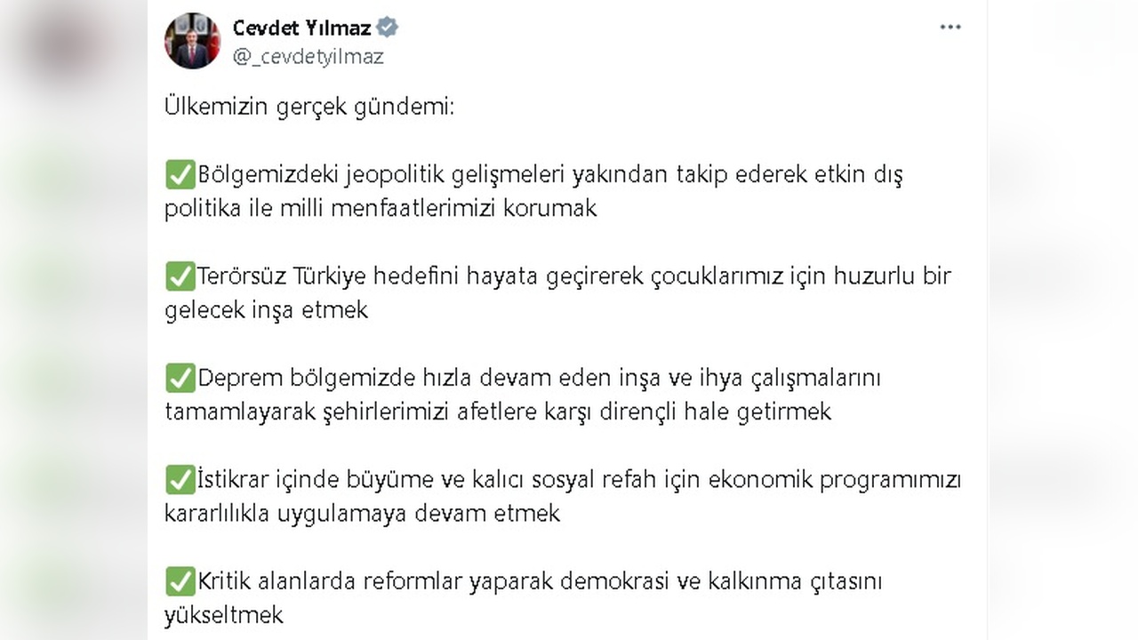 Cevdet Yılmaz'dan Dış Politika Vurgusu