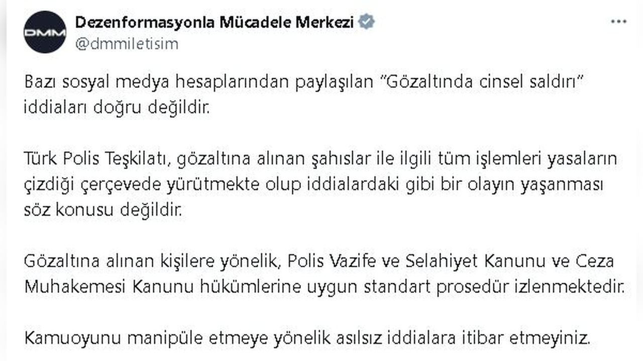 DMM, Gözaltında Cinsel Saldırı İddialarını Reddetti