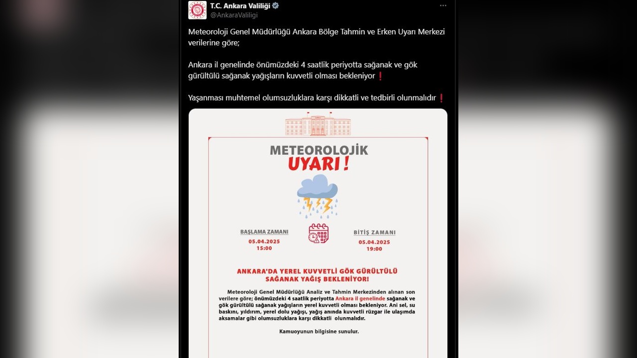 Ankara'da Sağanak Yağış Bekleniyor