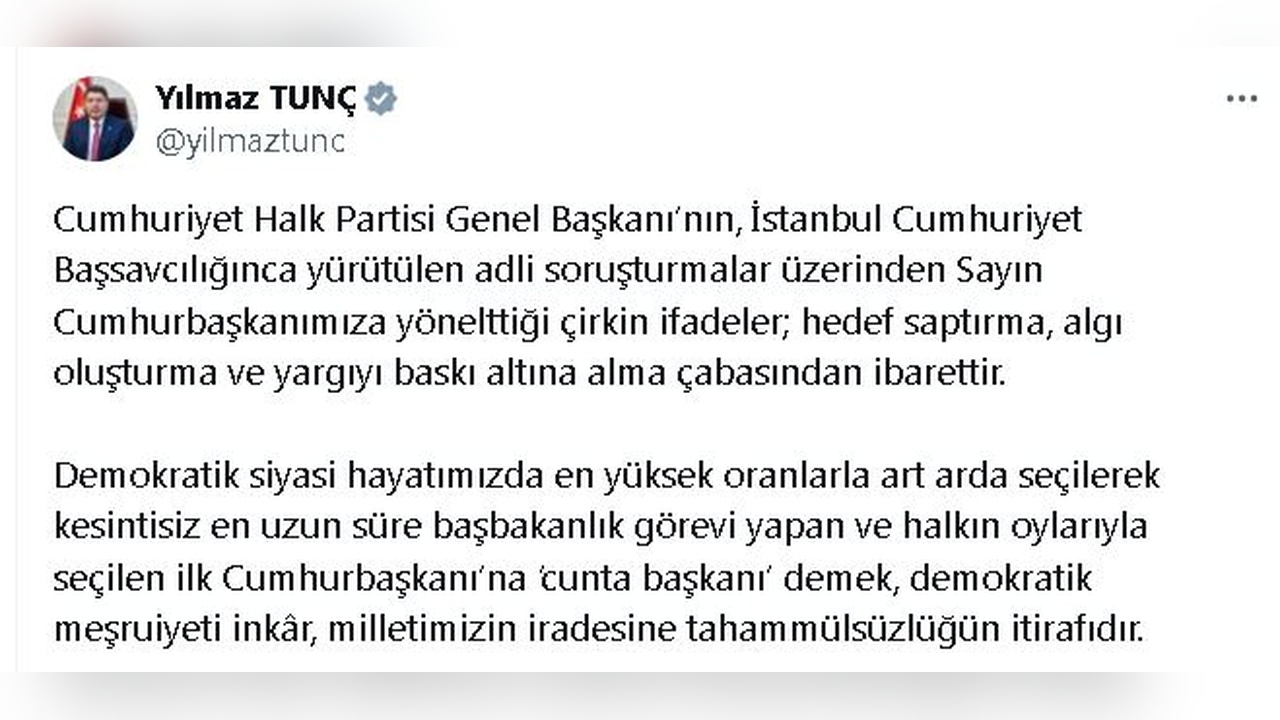 Bakan Tunç'tan Sert Açıklama: 'Cunta Başkanı' İfadesi Milletin İradesine Saygısızlık