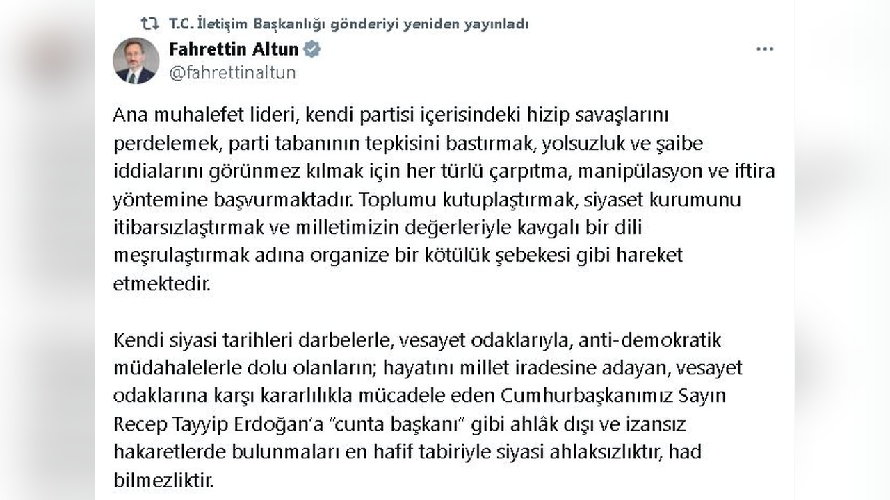 Altun'dan Cumhurbaşkanına Yönelik Hakaretlere Sert Tepki