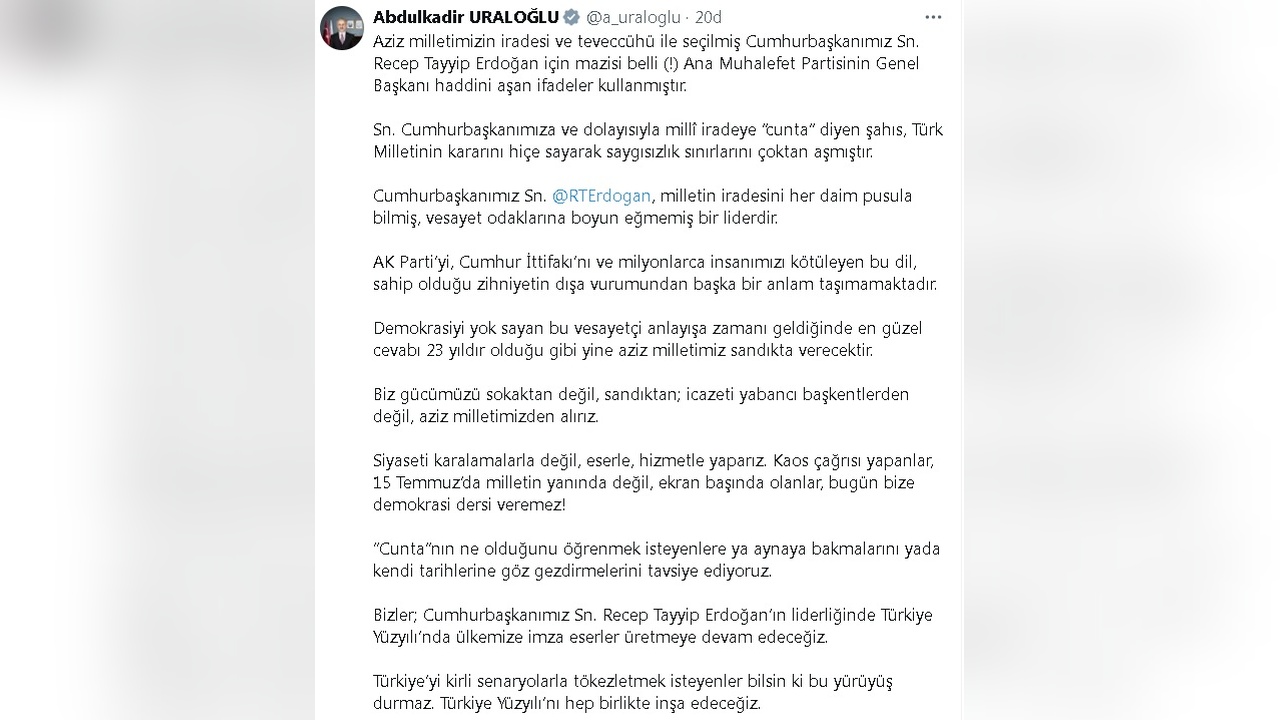 Bakan Uraloğlu, Özel'in Cunta İfadelerine Yanıt Verdi