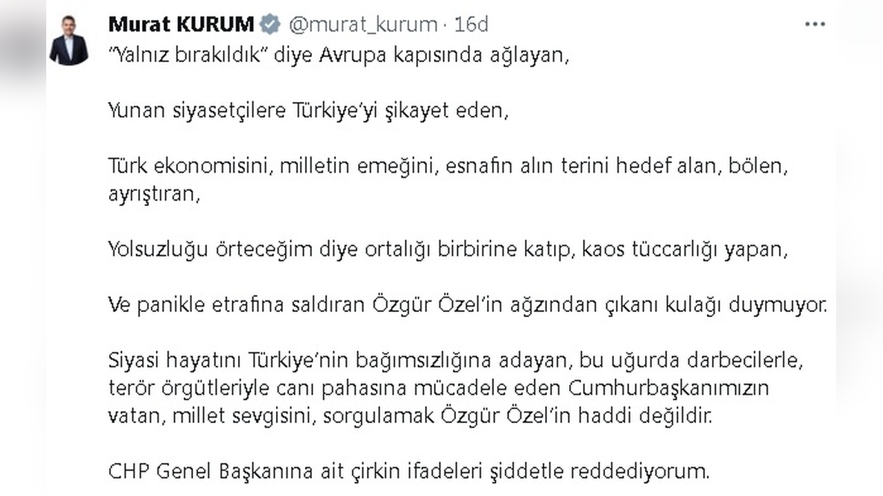 Bakan Kurum'dan Özel'e Sert Yanıt