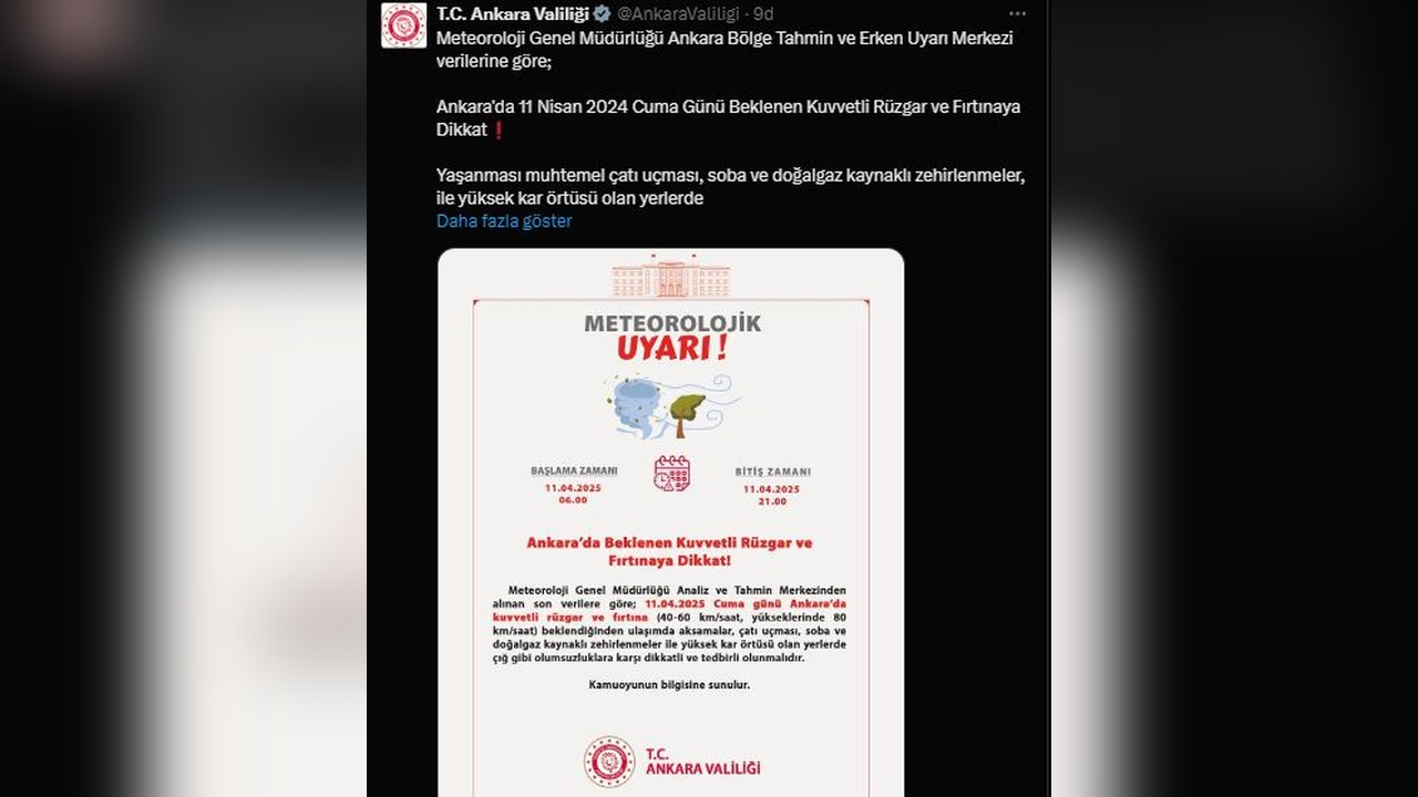 Ankara İçin Kar ve Fırtına Uyarısı Yapıldı