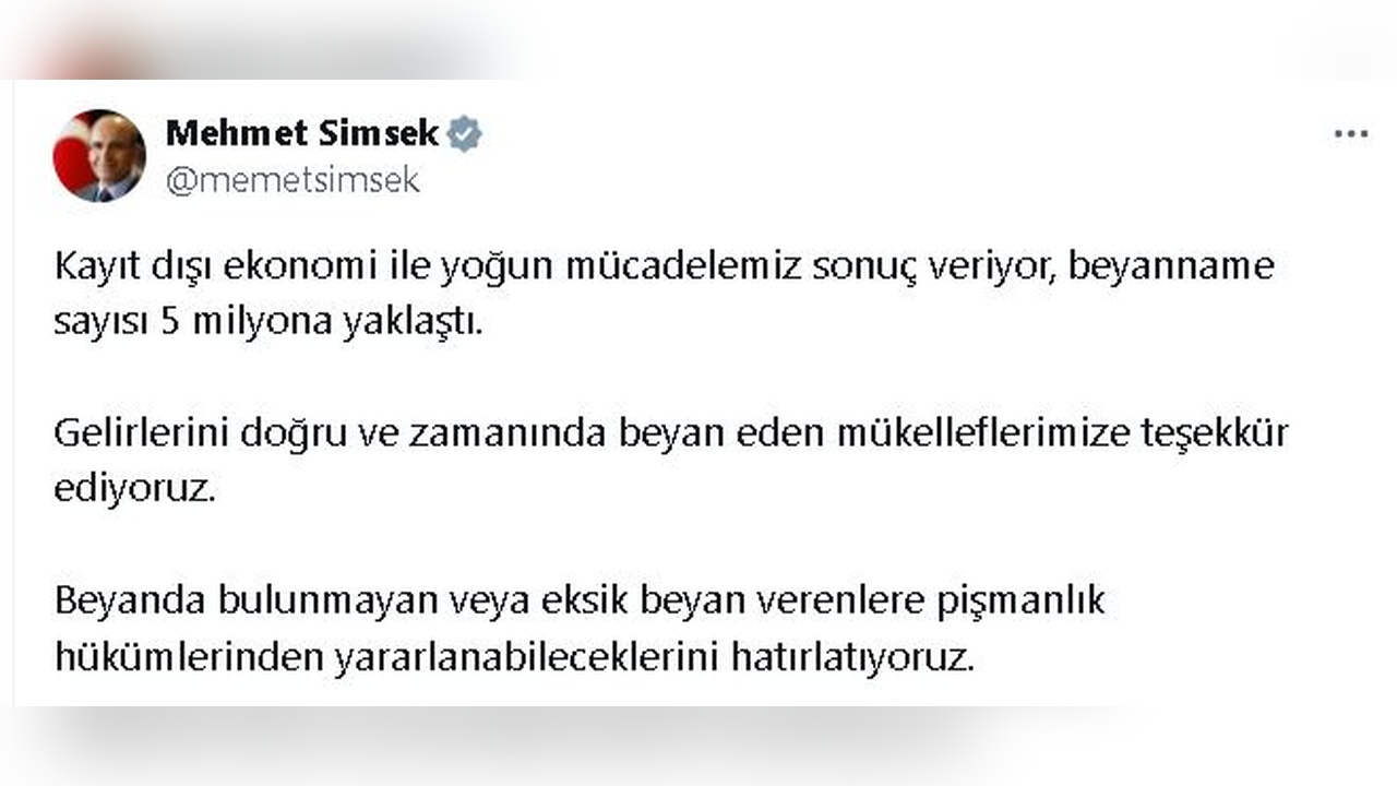 Gelir Beyannamesi Sayısı 5 Milyon Eşiğine Geldi