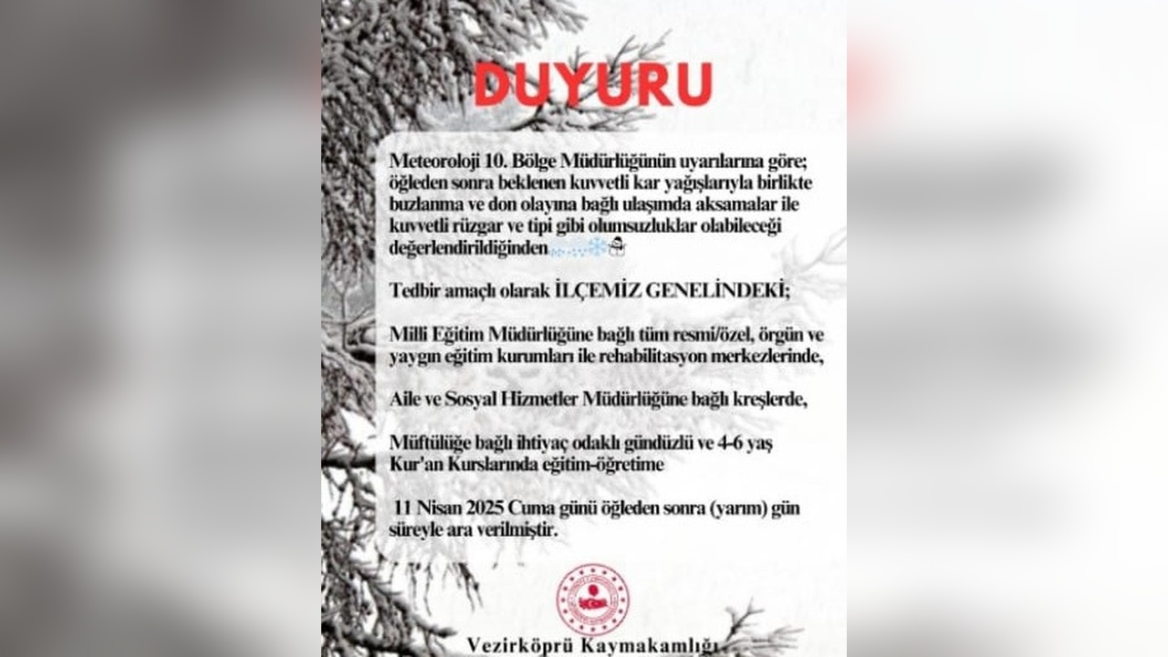 Samsun'da İki İlçede Eğitime Kısa Süreli Ara Verildi