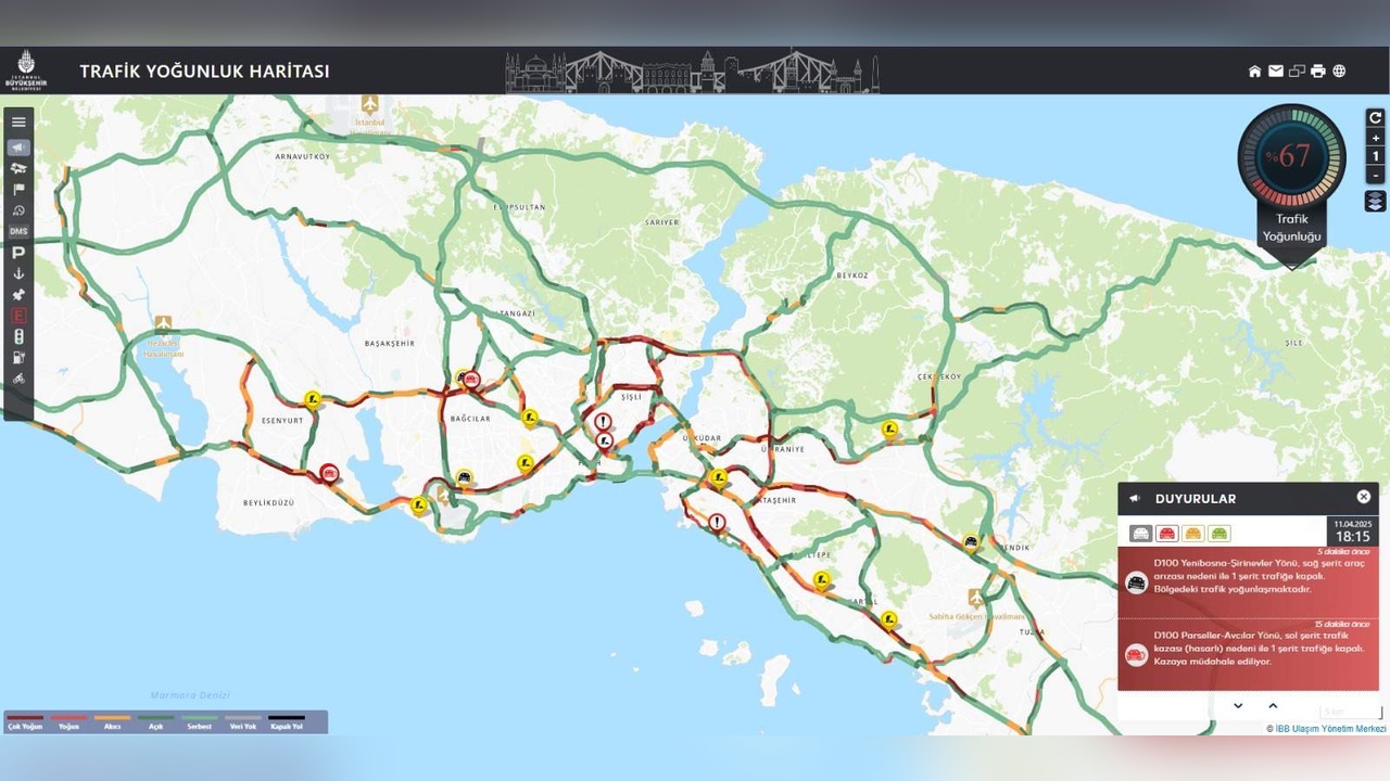 İstanbul'da Trafik Yoğunluğu Yüzde 67'ye Ulaştı