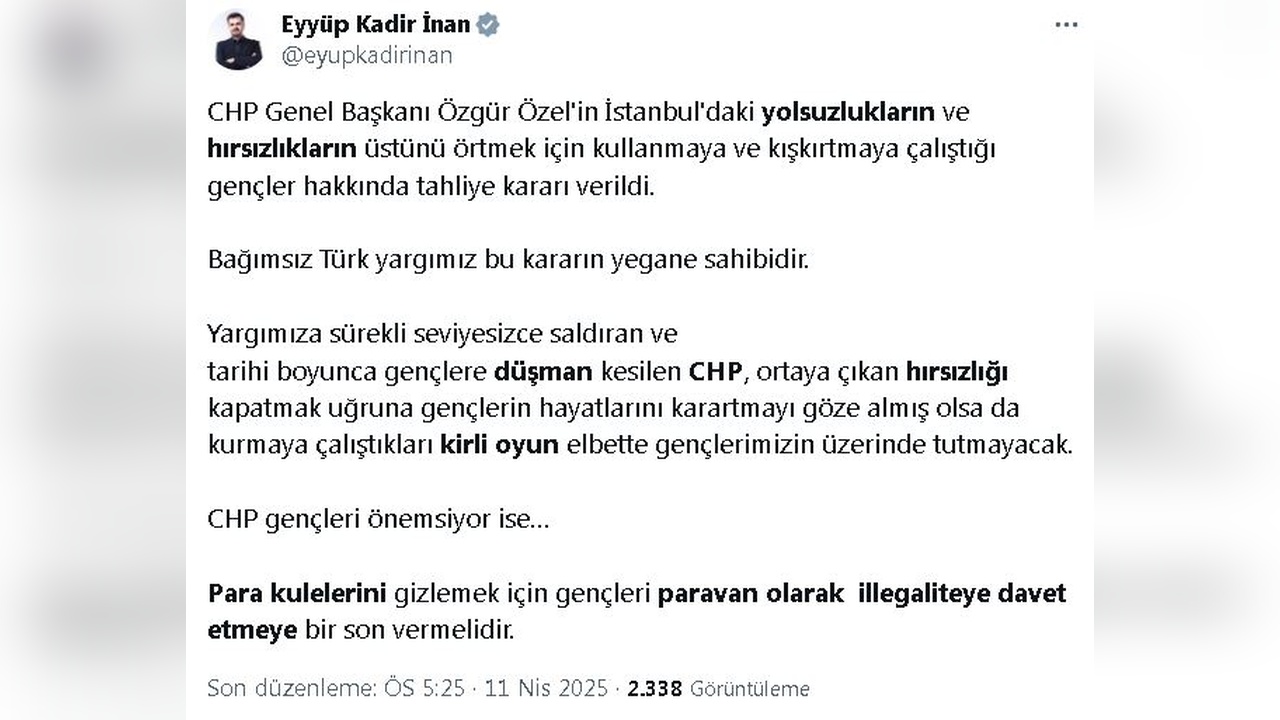 AK Parti'li İnan'dan CHP'ye Eleştiri: Gençleri Illegaliteye Davet Etmeyin