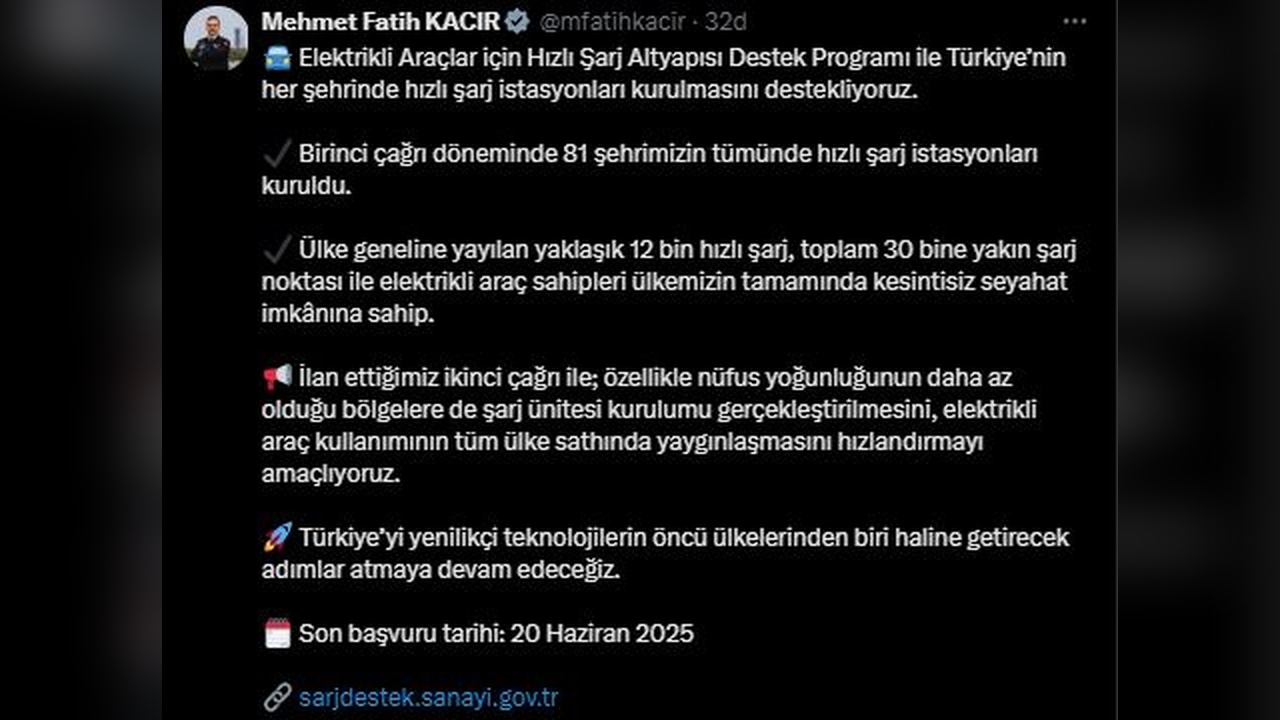 Elektrikli Araç Şarj İstasyonları İçin Destek Programı Başladı