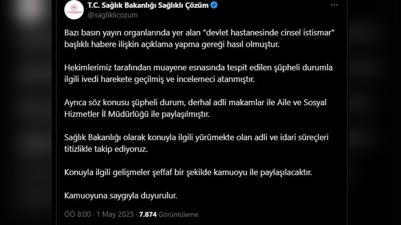 Devlet Hastanesindeki Cinsel İstismar İddialarına Bakanlıktan Resmi Yanıt