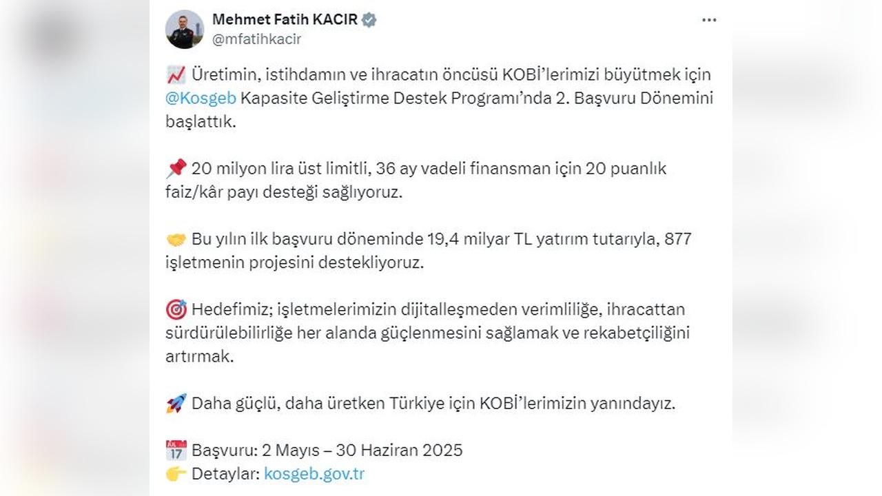KOSGEB Kapasite Geliştirme Destek Programı 2. Başvuru Dönemi Resmen Açıldı