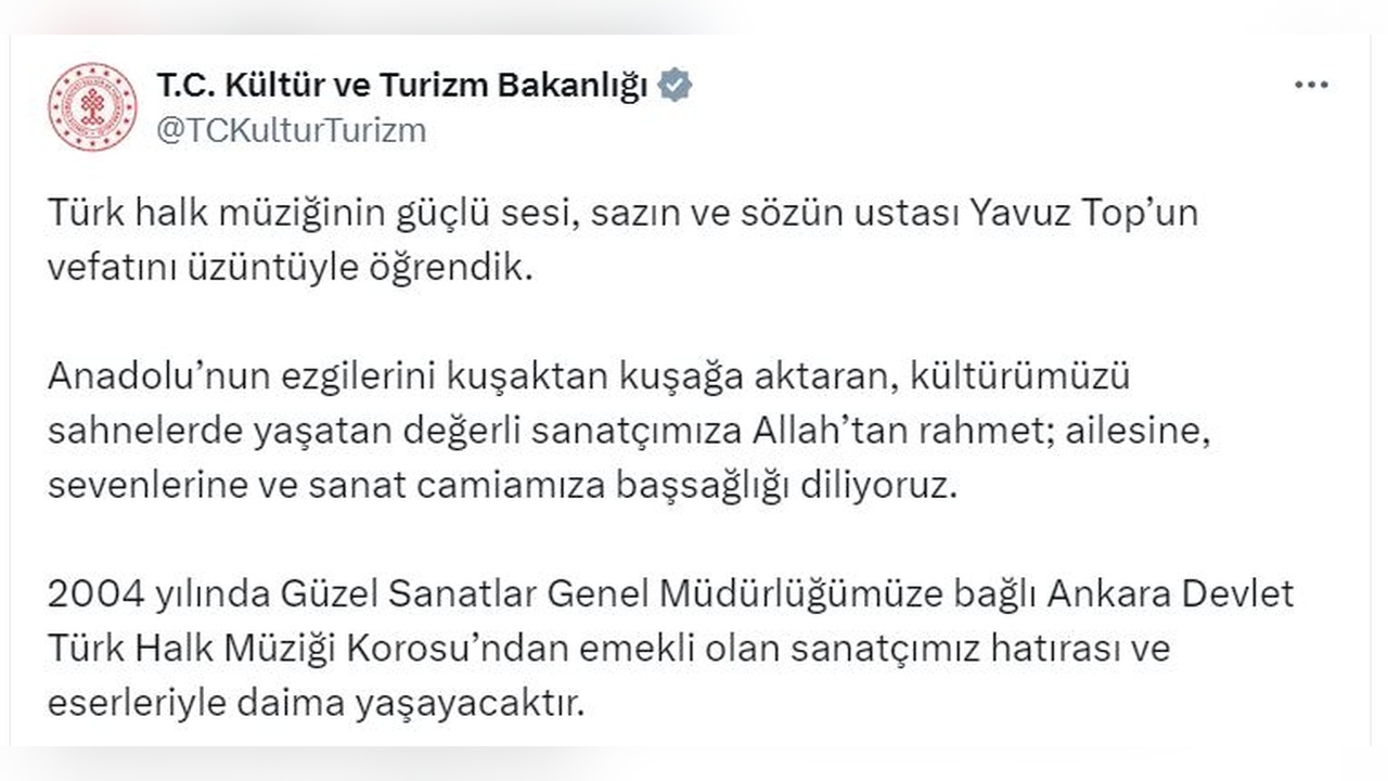 Türk Halk Müziği Sanatçısı Yavuz Top Vefat Etti