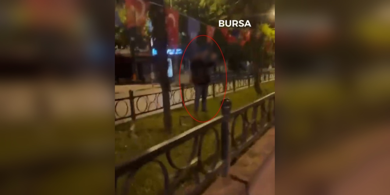 Bursa'da bayrağı yakmaya çalışan kişi kadının tepkisiyle kaçtı