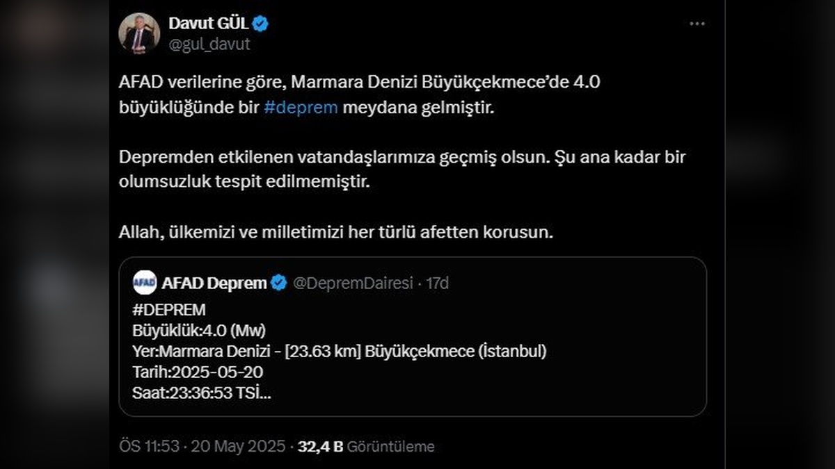 Marmara Denizi'nde 4.0 büyüklüğünde deprem: İstanbul'da hissedildi