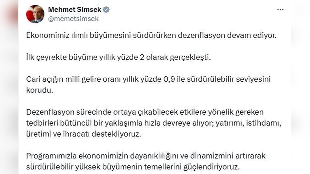 Şimşek: Ekonomimizde ılımlı büyüme ve dezenflasyon sürüyor