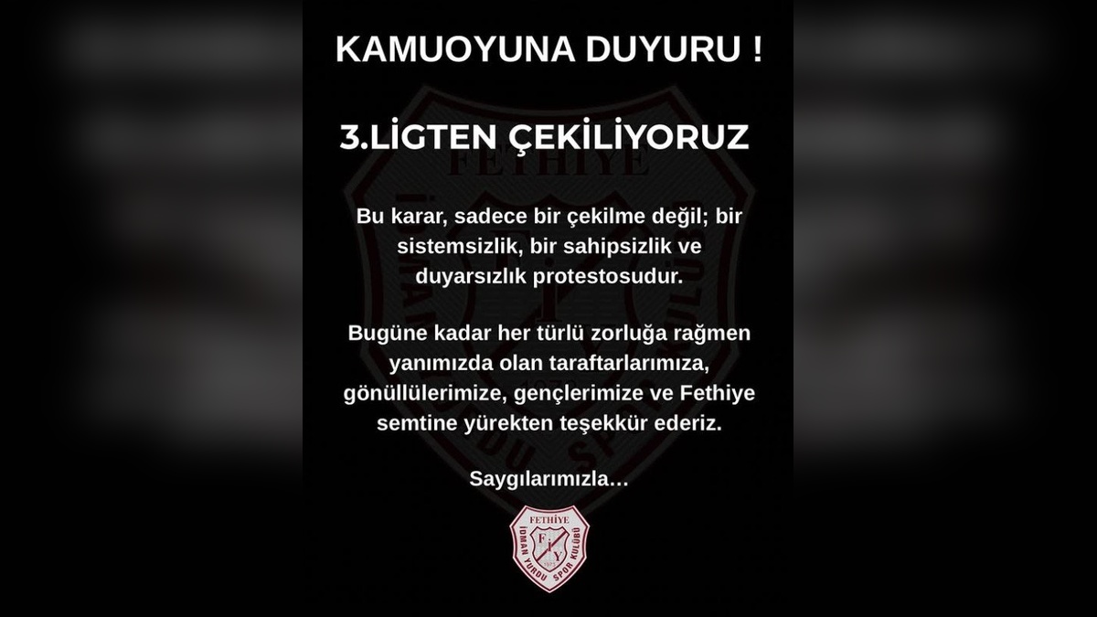 Fethiye İdman Yurdu: Maddi imkansızlıklar nedeniyle 3. Lig'den çekildi