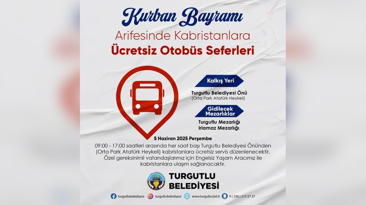 Turgutlu Belediyesi: Kurban Bayramı'nda ücretsiz mezarlık ulaşımı