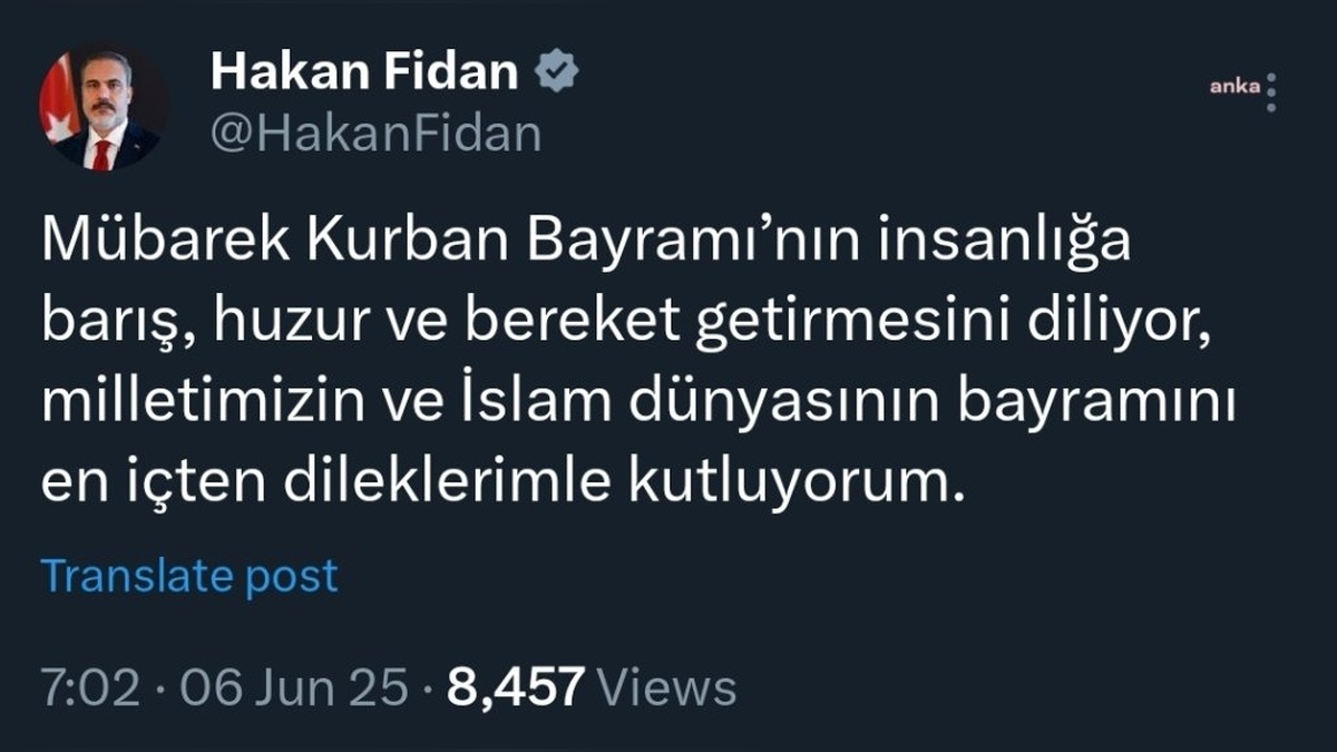 Hakan Fidan: Kurban Bayramı kutlaması