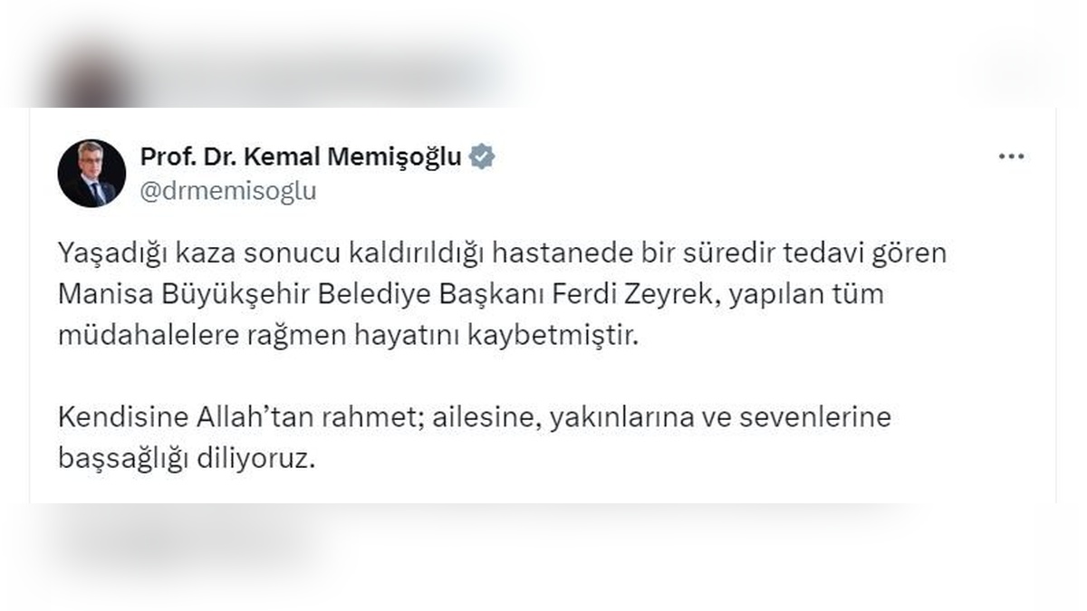 Manisa Büyükşehir Belediye Başkanı Zeyrek hayatını kaybetti