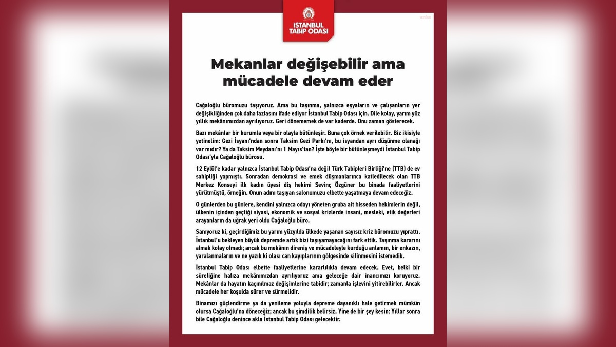 İstanbul Tabip Odası, deprem riski nedeniyle taşınıyor