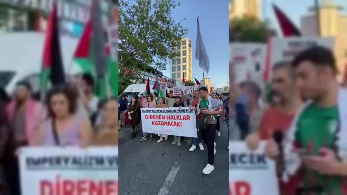 İsrail'in İran saldırılarını protesto: Filistinliler İsrail Konsolosluğu önünde toplandı
