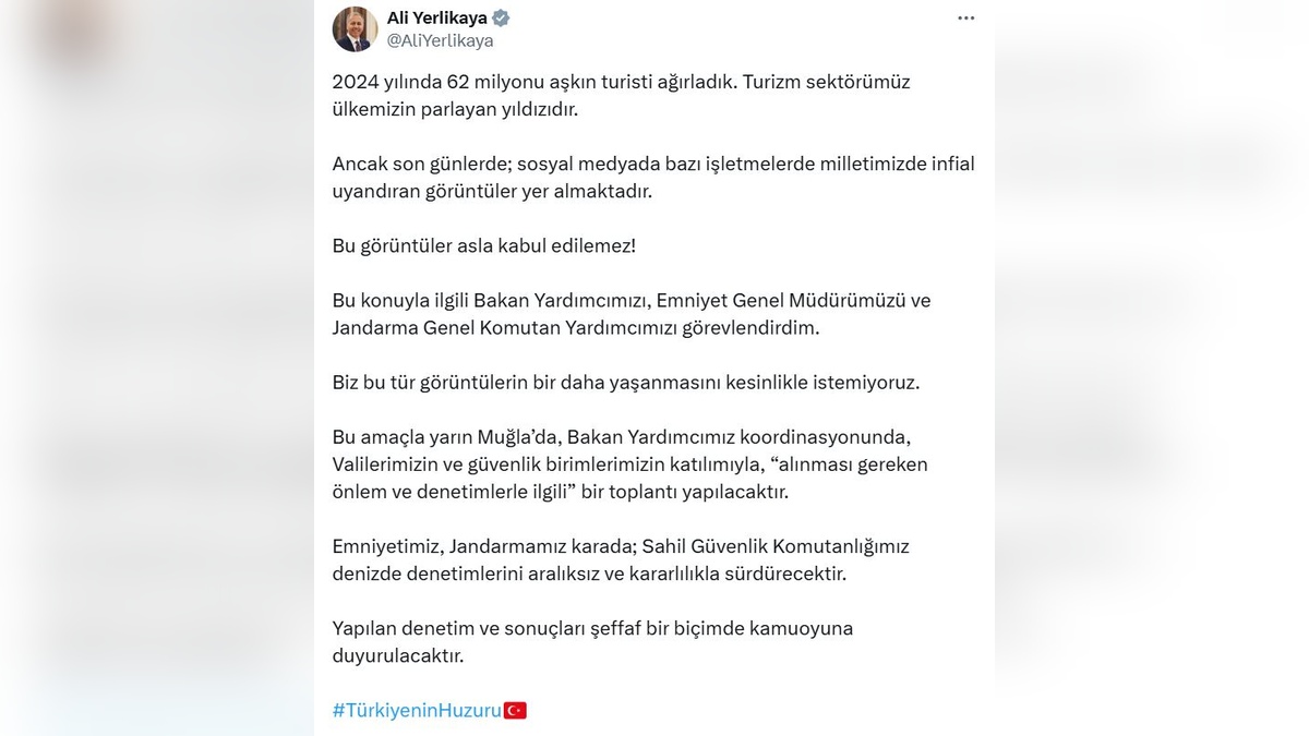 Yerlikaya: Turizm bölgelerindeki görüntüler kabul edilemez