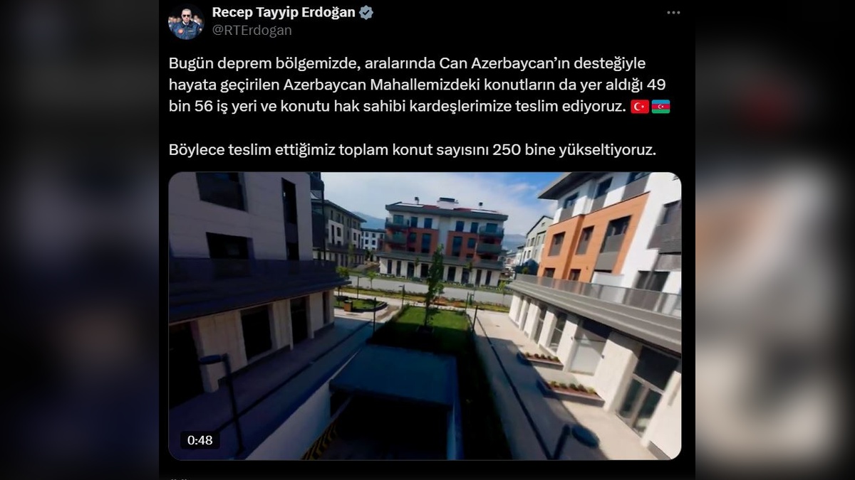 Erdoğan: Deprem bölgesinde 49 bin 56 iş yeri ve konut teslim edildi