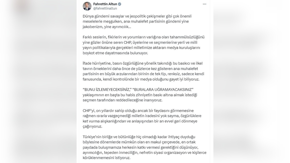 Altun: CHP'nin medya boykot çağrısı kabul edilemez