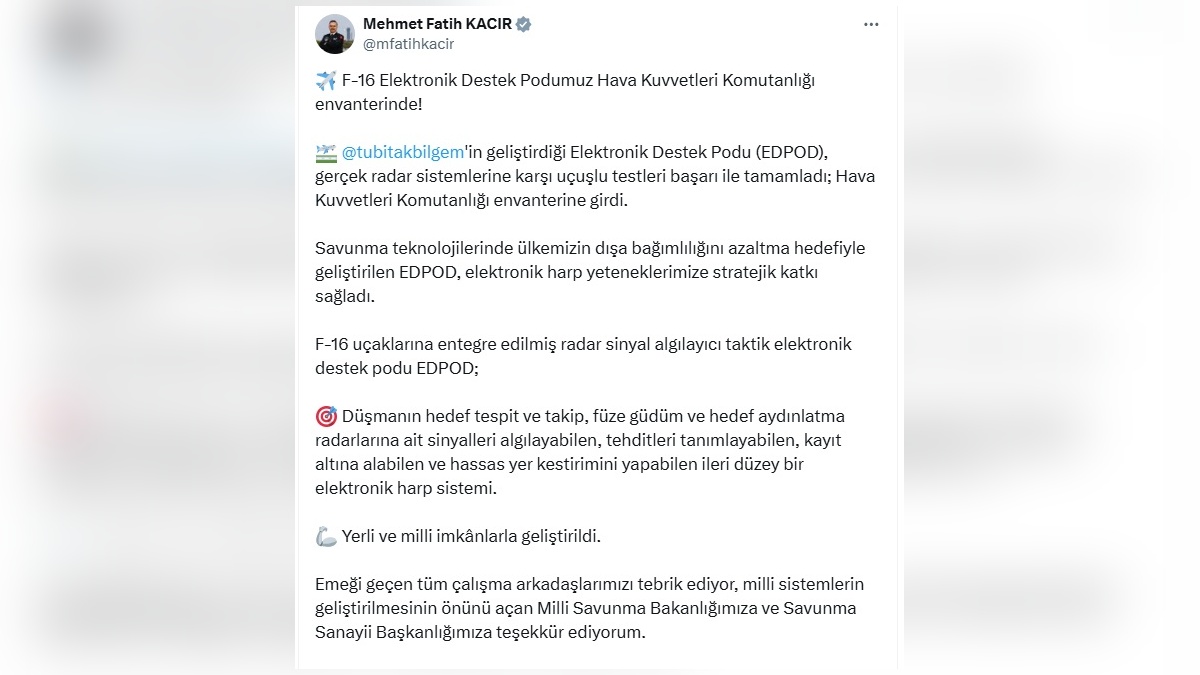 EDPOD, Hava Kuvvetleri envanterine girdi