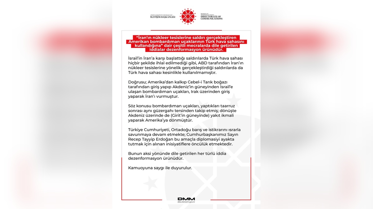 DMM: İran saldırılarında Türk hava sahası kullanılmadı