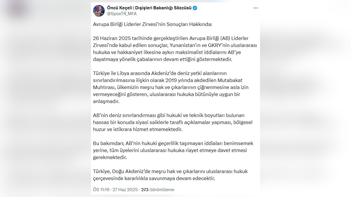 Keçeli: AB, Yunanistan ve GKRY'nin maksimalist iddialarını destekliyor