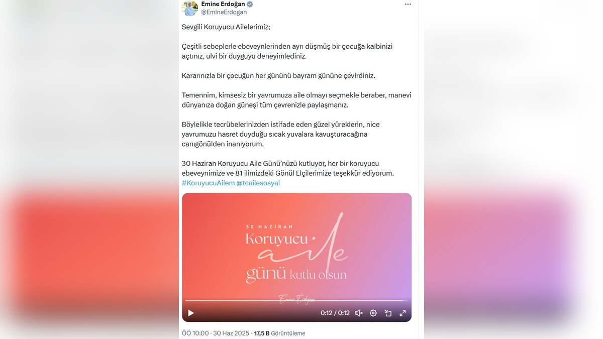 Emine Erdoğan: Koruyucu ailelerimiz, kimsesiz yavrumuza aile oldular